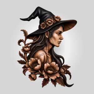 Halloween Floral Witch 3D Illusion, Laser Engraving Design