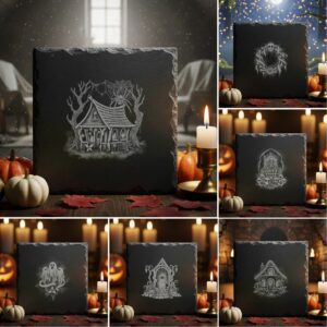 Halloween Laser Engraving Bundle, 6 Spooky Slate Coaster