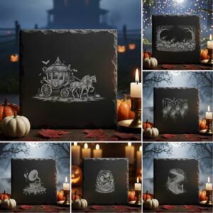 Halloween Laser Engraving Bundle, Spooky Coaster Designs, PNG