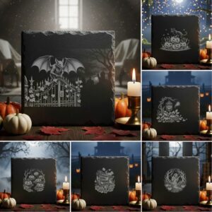 Halloween Laser Engraving Bundle, Spooky Slate Coaster Designs,