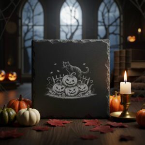 Halloween Laser Engraving File, Black Cat Pumpkin PNG,