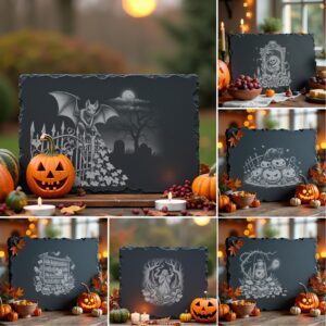 Halloween Laser Engraving File Bundle, 6 Spooky Slate