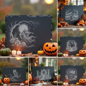 Halloween Laser Engraving File Bundle, Spooky Slate Cheese