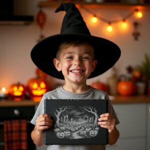 Halloween Laser Engraving File, Haunted Pumpkin Design for