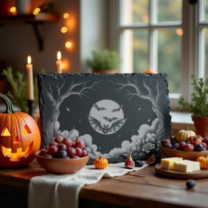 Halloween Laser Engraving File, Moonlit Bat Swarm Slate