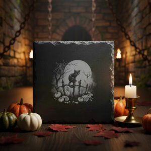Halloween Laser Engraving File, Slate Coaster Design, Black