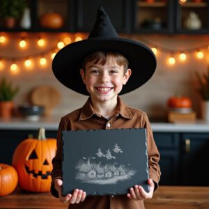 Halloween Laser Engraving File, Witches Village Slate Cheese