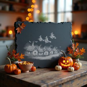 Halloween Laser Engraving File, Witches Village Slate Cheese