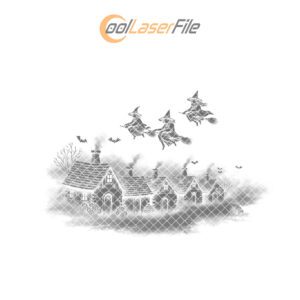 Halloween Laser Engraving File, Witches Village Slate Cheese