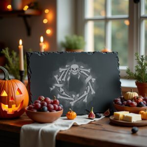 Halloween Skull Wreath Laser Engraving File for Slate