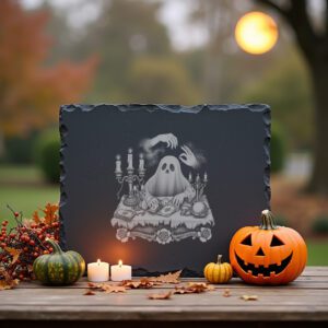 Halloween Slate Cheese Board, Haunted Tarot Engraving, Spooky