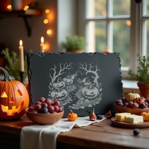 Halloween Slate Cheese Board, Jack O Lantern Engraving,