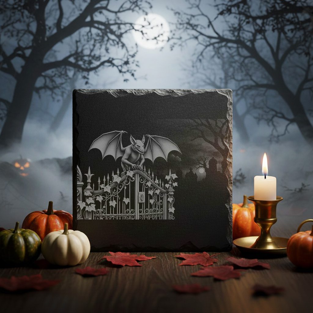 Halloween Vampire Bat Gate Coaster Laser Engraving File, Gothic Spooky ...