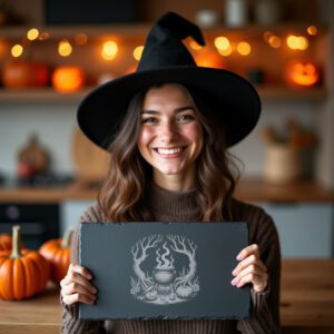 Halloween Witch Cauldron Laser Engraving File for Slate