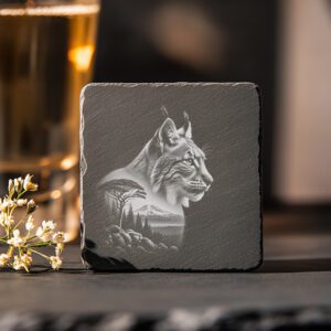 Lynx Slate Coaster Laser Engraving File, Mystical Animal