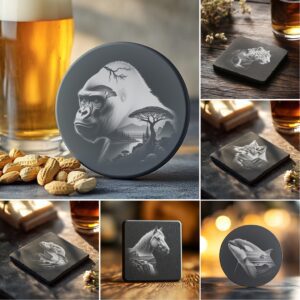 Modern Slate Coaster Engraving Design Bundle, PNG Images,