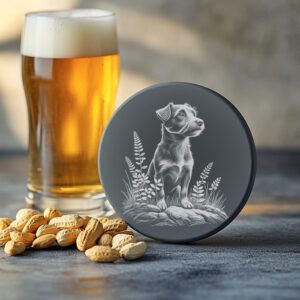 Seated Dog Slate Coaster Engraving PNG, Pet Silhouette
