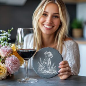 Seated Dog Slate Coaster Engraving PNG, Pet Silhouette
