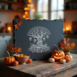 Skull Lanterns Halloween Laser Engraved Slate Board, Spooky
