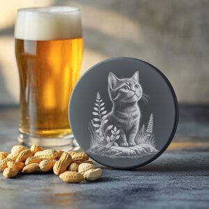 Slate Cat Coaster Laser Engraving File, Sitting Cat
