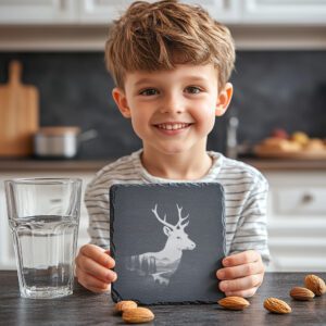 Slate Coaster Engraving File, Graceful Deer Design PNG,
