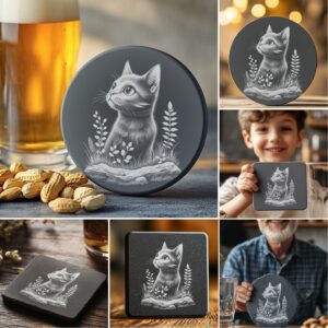 Slate Coaster Laser Engraving PNG Bundle, Cute Cat
