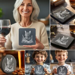 Slate Coaster Laser Engraving PNG Bundle, Cute Cat