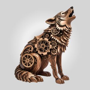 Steampunk Wolf 3D Illusion Laser Engraving File, Animal