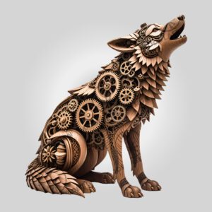Steampunk Wolf 3D Illusion Laser Engraving File, Howling