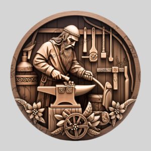 Viking Blacksmith 3D Illusion Laser Engraving Art, Unique