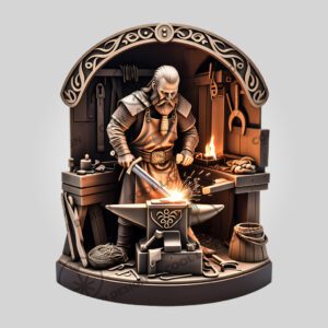 Viking Soldier Blacksmith 3D Illusion Engraving File, Rustic