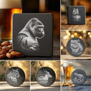 Wild Animal Double Exposure Coaster Engraving PNG Bundle