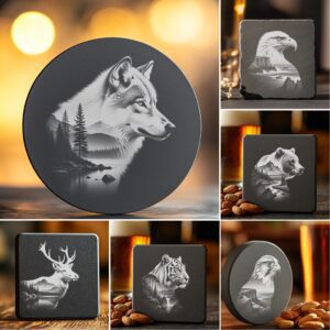 Wild Animal Double Exposure Slate Coaster PNG Bundle,