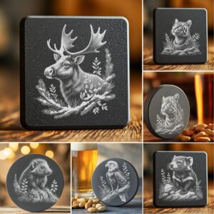 Wild Animal Slate Coaster Bundle, 6 Laser Engraved