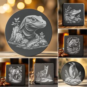 Wild Animal Slate Coaster Engraving Bundle, 6 PNG