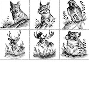 Wild Animal Slate Coaster Engraving Bundle, 6 Unique