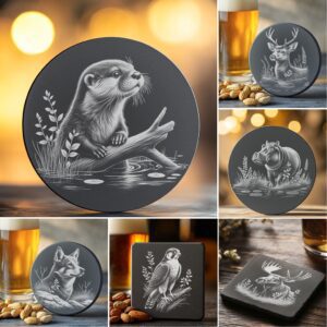 Wild Animals Coaster Laser Engraving Bundle, 6 Rustic