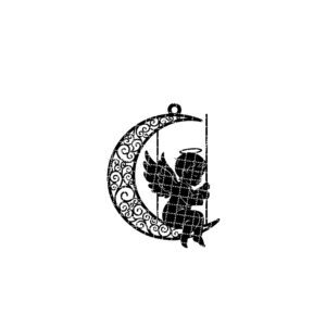 Angel Moon Ornament, Christmas Angel Silhouette, Laser Engraved