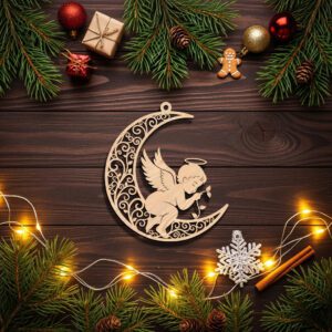 Angel Moon Ornament File, Laser Engraved Christmas Decor,
