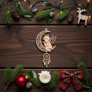 Angel Moon Ornament, Laser Engraved Celestial Christmas Decor