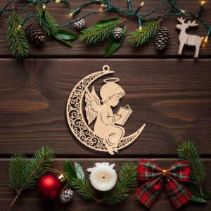 Angel on Moon Laser File, Celestial Christmas Ornament,