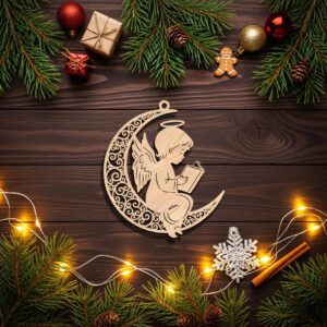 Angel on Moon Laser File, Celestial Christmas Ornament,