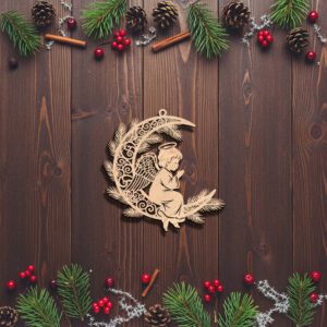 Angel on Moon Ornament, Christmas Laser File, Celestial