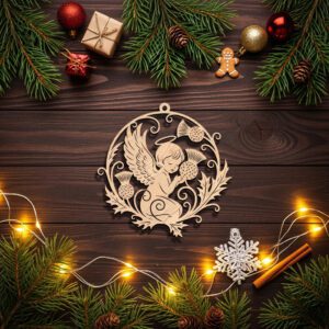 Angel Ornament Christmas Laser File, Angel with Thistles