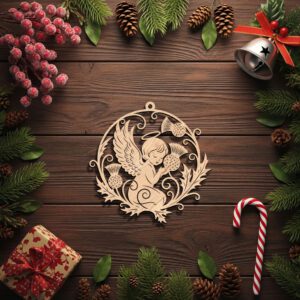 Angel Ornament Christmas Laser File, Angel with Thistles