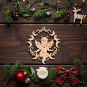 Angel Ornament Christmas Laser File, Crescent Wreath Angel