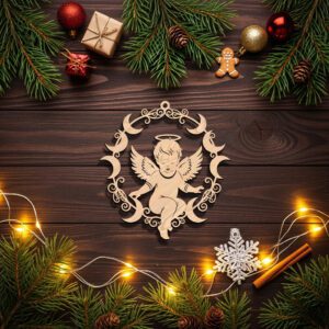 Angel Ornament Christmas Laser File, Crescent Wreath Angel