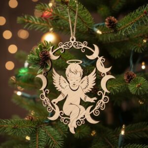 Angel Ornament Christmas Laser File, Crescent Wreath Angel