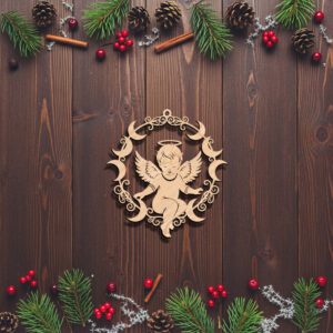 Angel Ornament Christmas Laser File, Crescent Wreath Angel