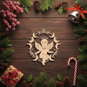 Angel Ornament Christmas Laser File, Crescent Wreath Angel